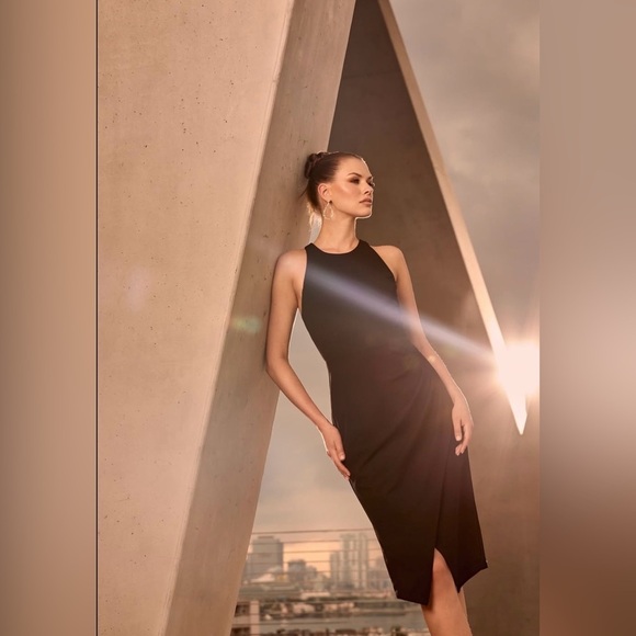 Laundry By Shelli Segal Black Cocktail Black Sleeveless Midi Dress Lined Sz 8 - Picture 4 of 17